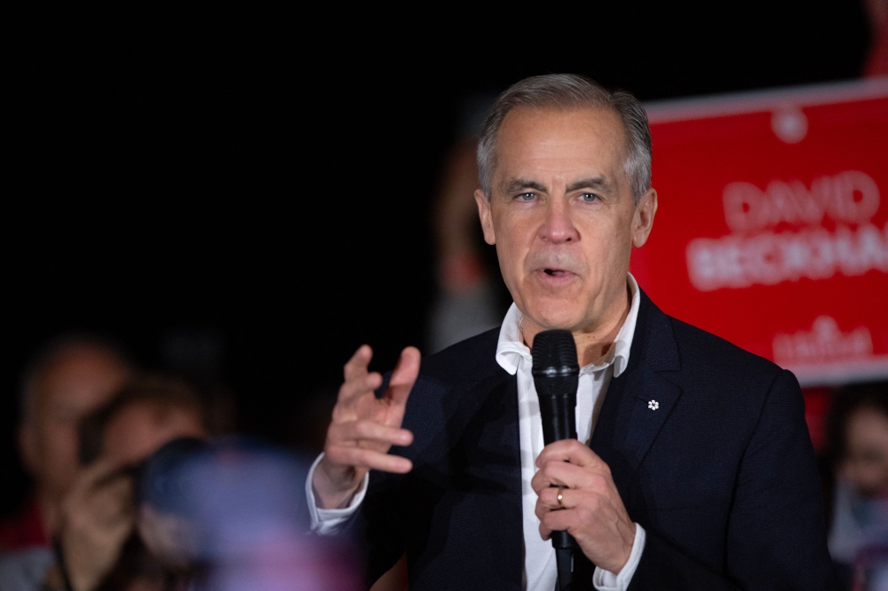 Canadian Prime Minister and Liberal leader Mark Carney speaks to supporters at his last rally of the Canadian election while at Sea Cider Farm in Saanichton, British Columbia on April 27, 2025. — AFP pic 