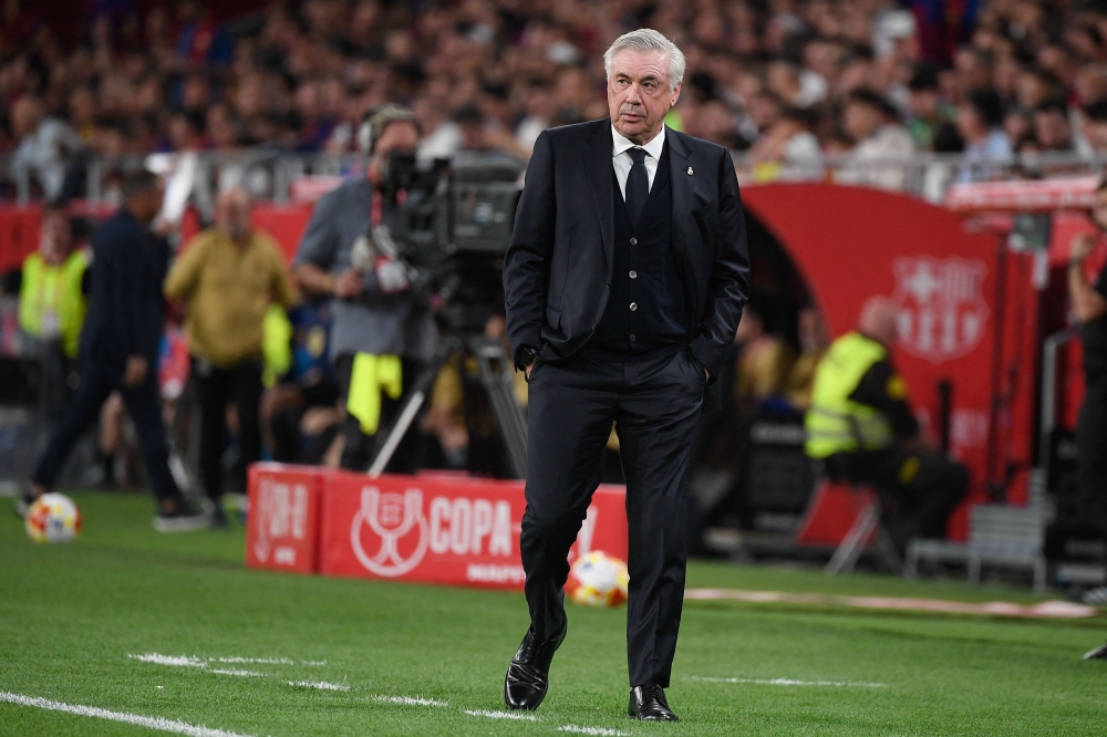 Real Madrid’s Italian coach Carlo Ancelotti is pictured during the Spanish Cup, Copa del Rey (King’s Cup) final football match between FC Barcelona and Real Madrid CF at La Cartuja stadium in Seville on April 26, 2025. — AFP pic