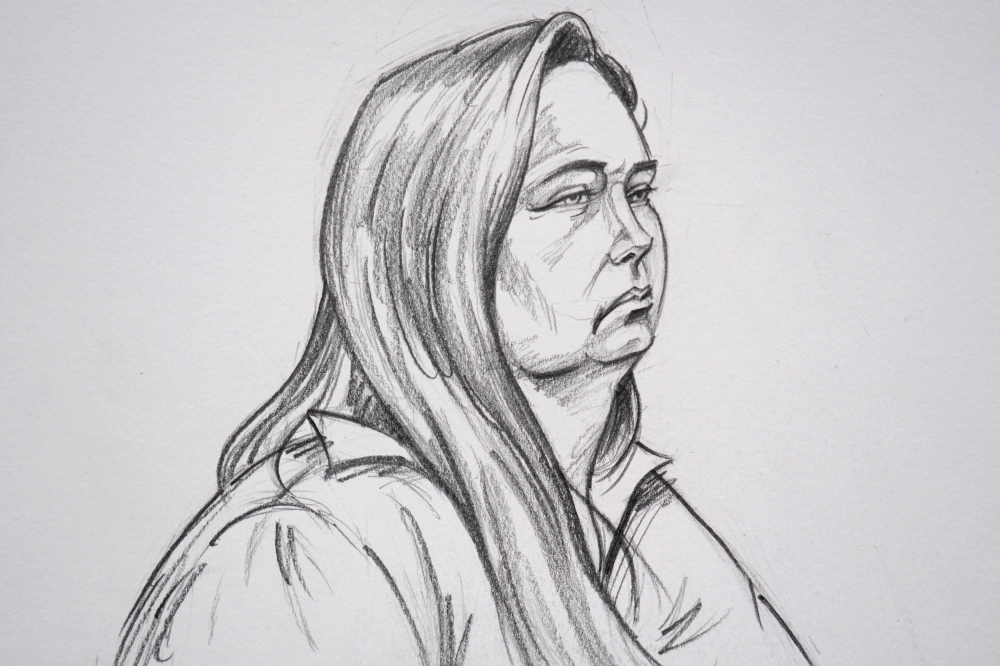 A handout sketch received from the Supreme Court of Victoria on April 29, 2025 shows Erin Patterson, an Australian woman accused of murdering three people with a toxic mushroom-laced beef Wellington, as she faces trial in a case that has grabbed global attention. — Supreme Court of Victoria handout pic via AFP 