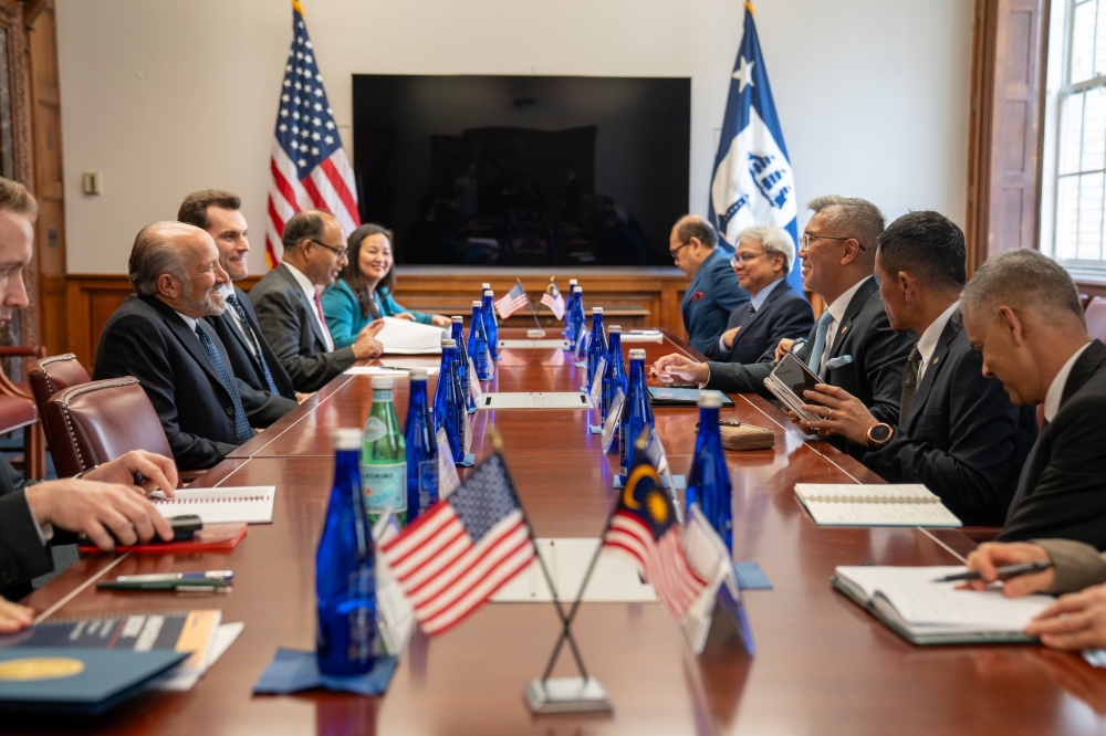 Datuk Seri Tengku Zafrul Abdul Aziz leading the Malaysian delegation in talks with US Secretary of Commerce Howard Lutnick in Washington. — Picture from Facebook/Tengku Zafrul