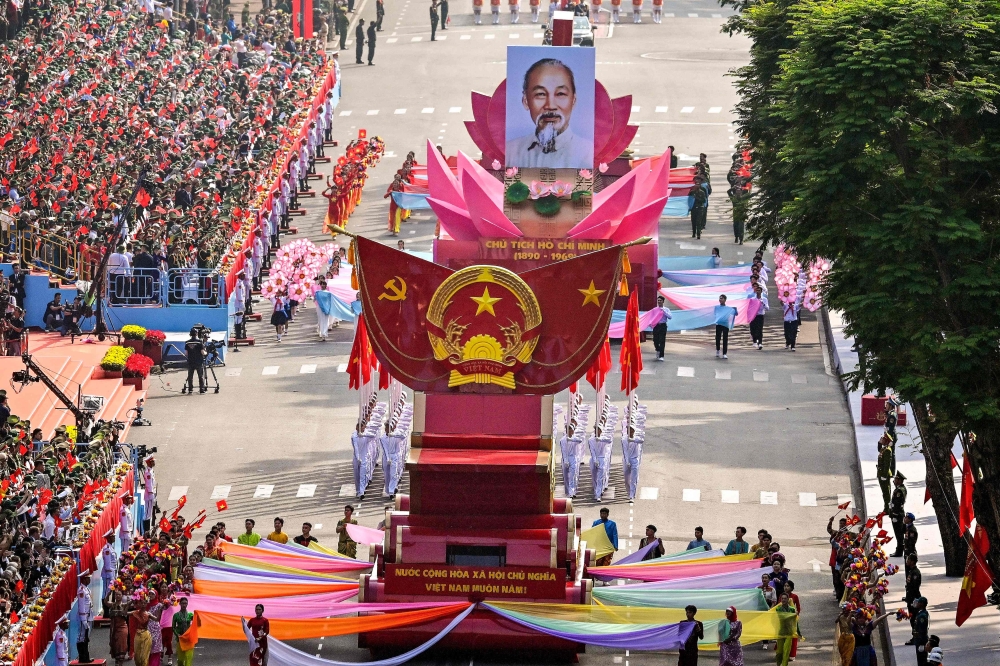 Soldiers march during a parade marking the 50th anniversary of the fall of Saigon and the end of the Vietnam War in Ho Chi Minh City on April 30, 2025. — AFP pic