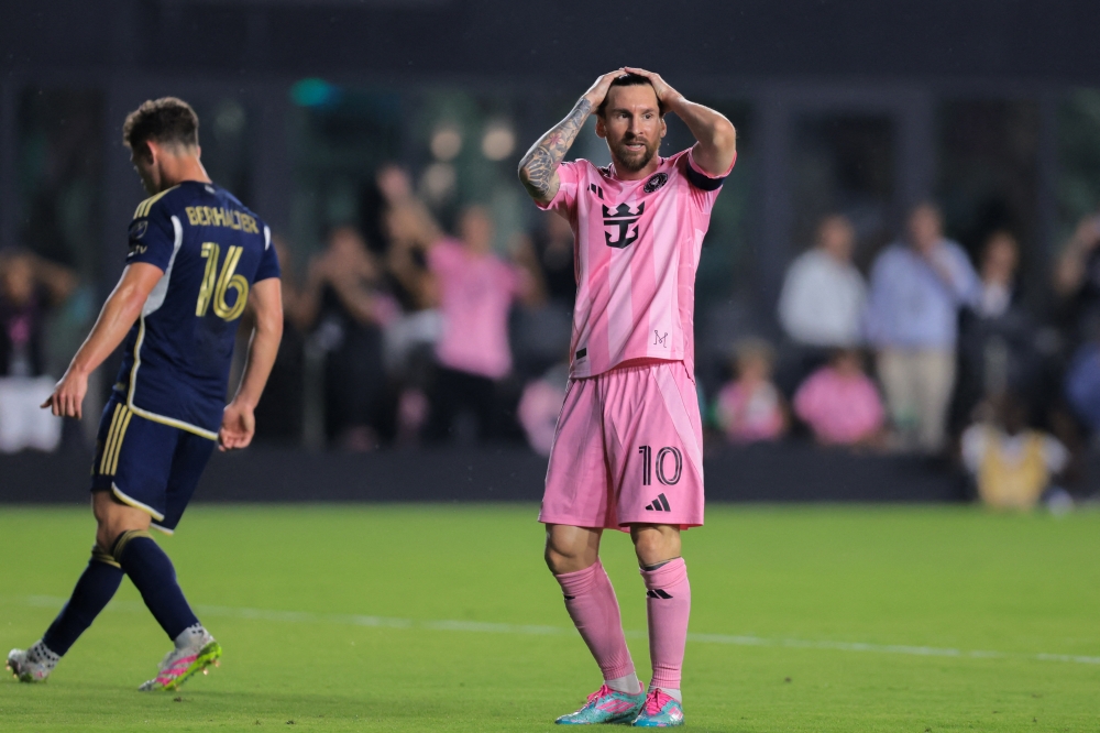 Inter Miami CF forward Lionel Messi reacts after a missed goal opportunity against the Vancouver Whitecaps during the first half at Chase Stadium, Fort Lauderdale, Florida, April 30, 2025. — Sam Navarro-Imagn Images pic via Reuters 