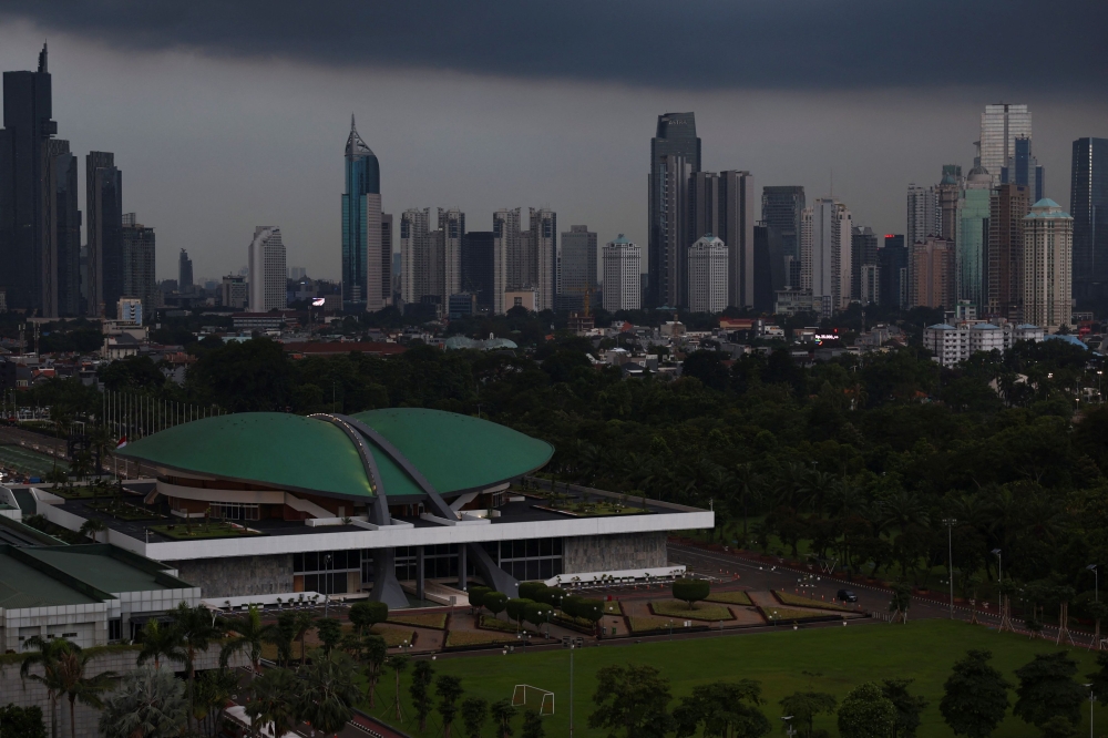Indonesian Parliament building stands with the skyline in the background in Jakarta, Indonesia, April 25, 2025. — Reuters pic 