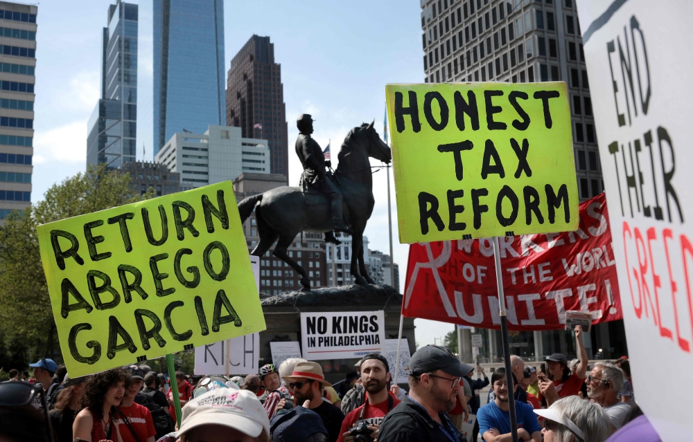 Supporters rally ahead of a May Day rally at City Hall in Philadelphia, Pennsylvania, May 1, 2025. — AFP pic