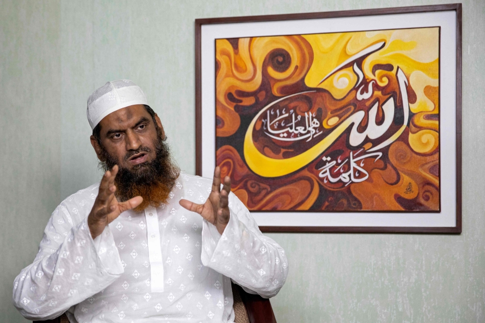 Mamunul Haque, an Islamic scholar and joint secretary-general of Hefazat-e-Islam Bangladesh, an influential coalition of Islamic schools, speaks during an interview with AFP at his office in Dhaka April 28, 2025. — AFP pic