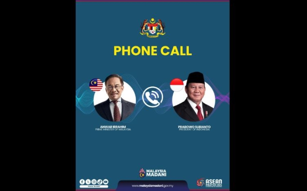 Prime Minister Datuk Seri Anwar Ibrahim held discussions Saturday with Indonesian President Prabowo Subianto. — Bernama pic