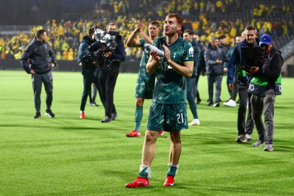 Tottenham Hotspur's Swedish midfielder #21 Dejan Kulusevski celebrates at the end of the UEFA Europa League semi-final second leg football match between Bodoe/Glimt and Tottenham Hotspur in Bodoe, Norway May 8, 2025. — Mats Torbergsen/NTR/AFP pic
