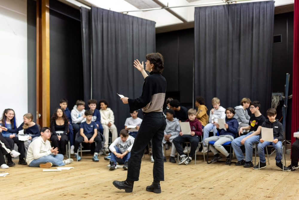 Students take part of a songwriting workshop, just like in 16 schools in the three largest language regions of Switzerland, ahead of the Eurovision Song Contest 2025, which will take place in Basel in May, in Vernier near Geneva March 26, 2025. — AFP pic