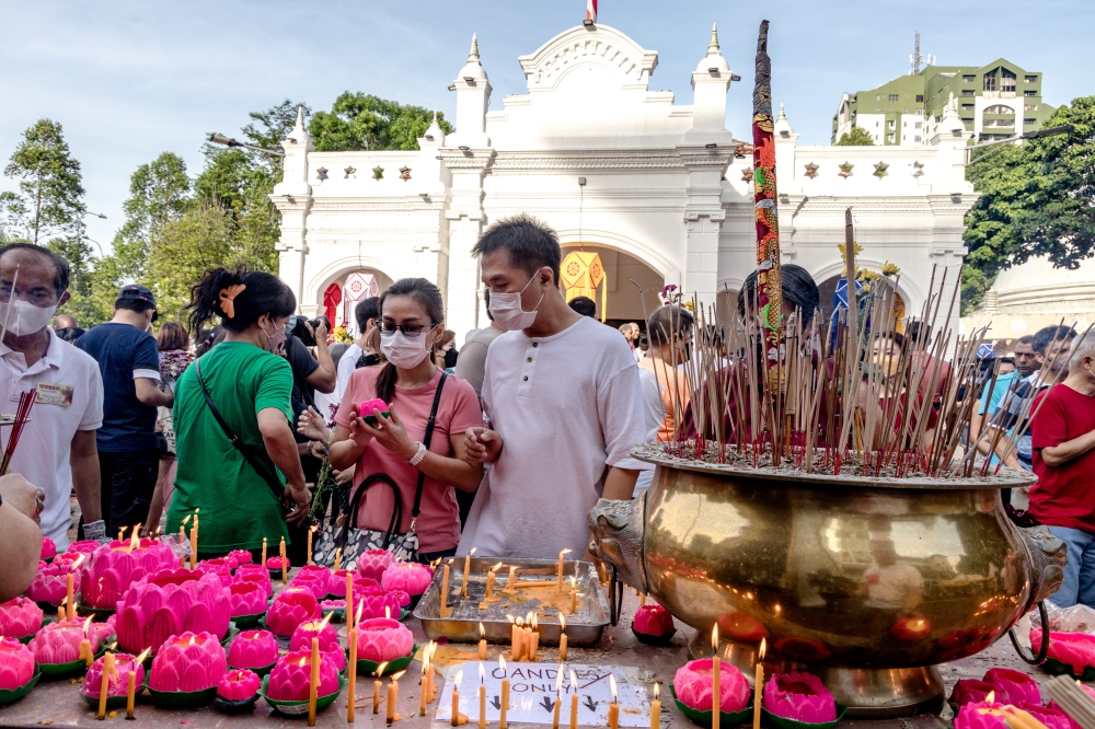 Devotees celebrate Wesak Day at the Buddhist Maha Vihara Temple in Brickfields, Kuala Lumpur on May 4, 2023. — Picture by Firdaus Latif