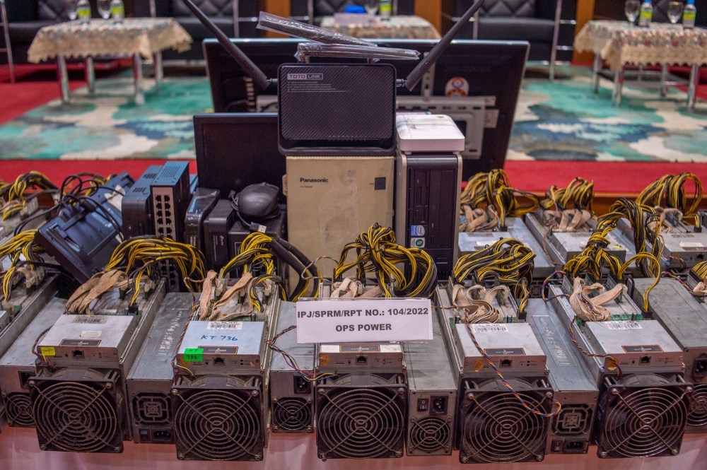 Crypto mining machine seized by MACC during the MACC Ops Power press conference at MACC headquarters in Putrajaya, March 1, 2022. — Picture by Shafwan Zaidon
