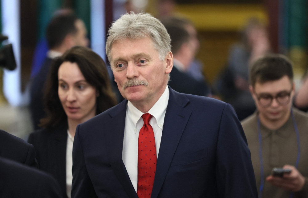 Kremlin spokesman Dmitry Peskov attends a joint press conference of Presidents of Russia and Tajikistan following their meeting at the Kremlin in Moscow March 17, 2025. — Yuri Kochetkov/Pool/AFP pic