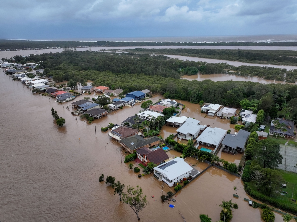 A drone view of flooding around Settlement Point Road, in Port Macquarie, New South Wales, Australia, May 22, 2025. — AAP/Lindsay Moller pic via Reuters