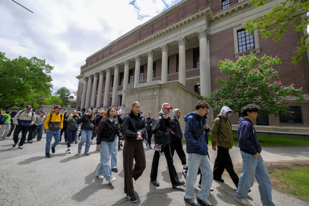Students from Quebec, Canada tour the campus of Harvard University in Cambridge, Massachusetts, U.S., May 23, 2025. — Reuters pic