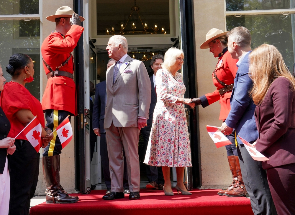 Britain’s King Charles and Queen Camilla visit Canada House in Trafalgar Square, London May 20, 2025, to mark 100 years since it opened. — Reuters pic