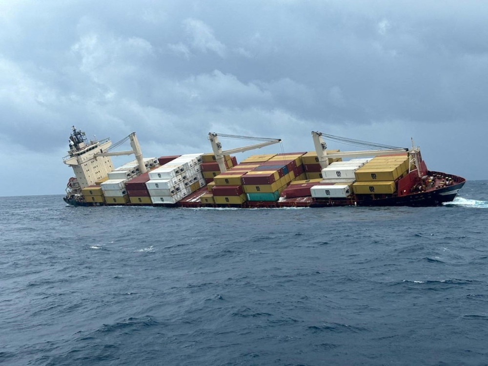 This handout photo provided by the Press Information Bureau shows a Liberian-flagged container vessel MSC ELSA 3 sinking off the coast of Kerala, India May 24, 2025. — Reuters pic