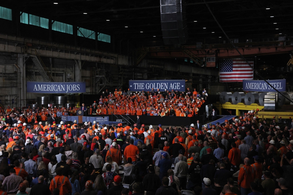 US President Donald Trump delivers remarks at U.S. Steel Corporation-Irvin Works in West Mifflin, Pennsylvania May 30, 2025. — Reuters pic