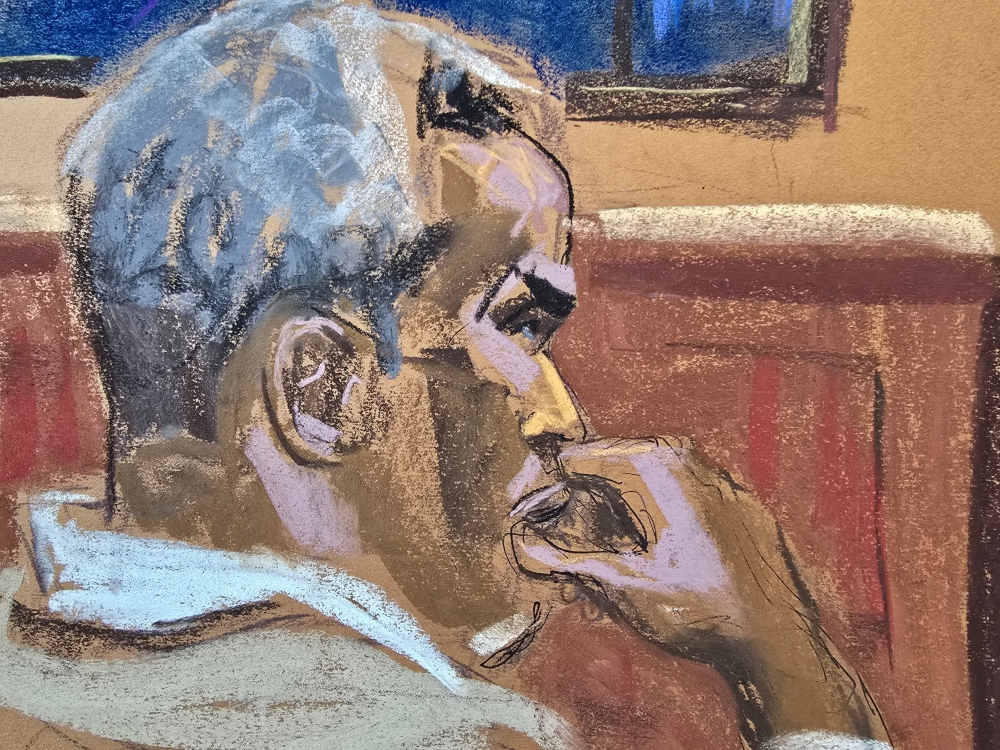 Sean ‘Diddy’ Combs watches as witness ‘Mia’ testifies in Combs’ sex trafficking trial in New York May 29, 2025 in this courtroom sketch. — Reuters pic