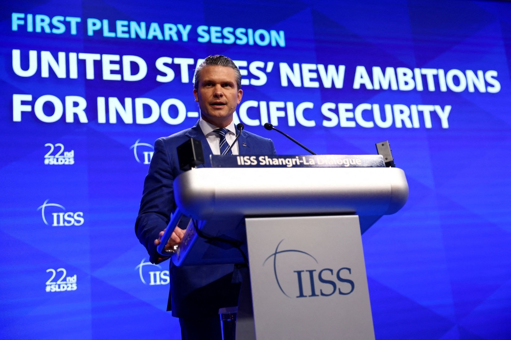 US Defense Secretary Pete Hegseth speaks at the IISS Shangri-La Dialogue security summit in Singapore May 31, 2025. — Reuters pic