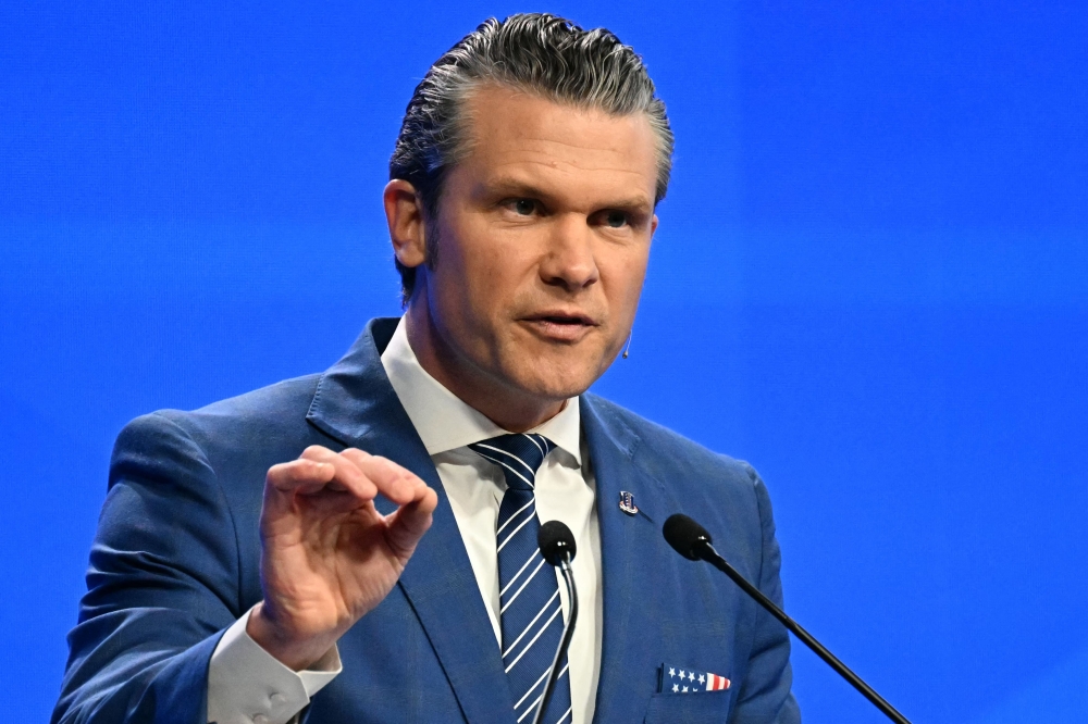 US Secretary of Defense Pete Hegseth delivers an address at the Shangri-La Dialogue Summit in Singapore today. — AFP pic