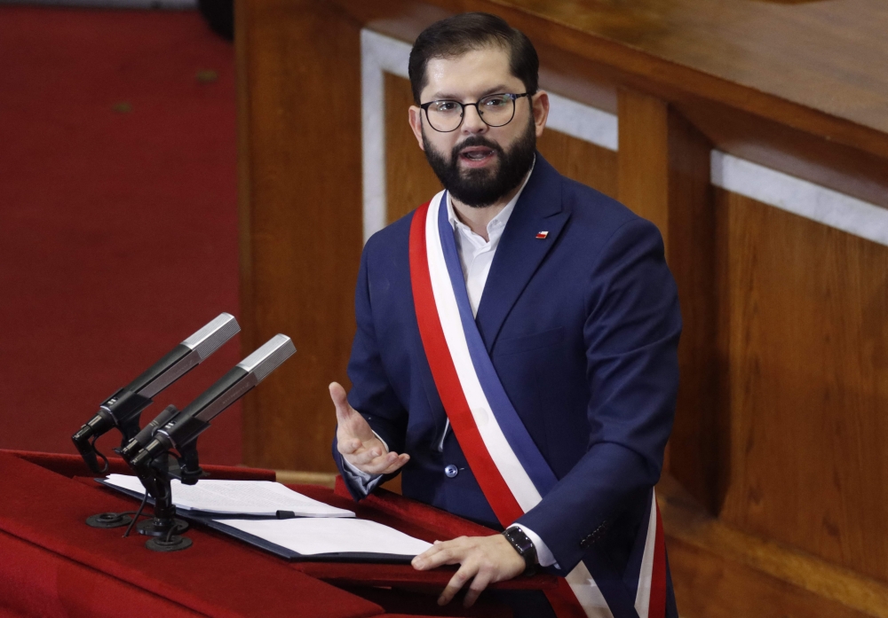 Chilean President Gabriel Boric speaks during his ‘State of the Nation’ annual message to the country at the National Congress in Valparaiso, Chile on June 1, 2025. — AFP pic