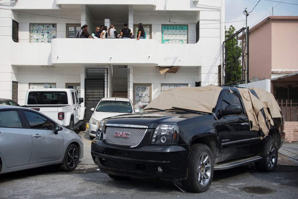 The vehicle belonging to Mexican musical group Grupo Fugitivo is seen outside the Specialized Unit for the Investigation of Forced Disappearances, after Mexican authorities confirmed that five members of the band were found dead, in Reynosa, Mexico May 29, 2025. — Reuters pic