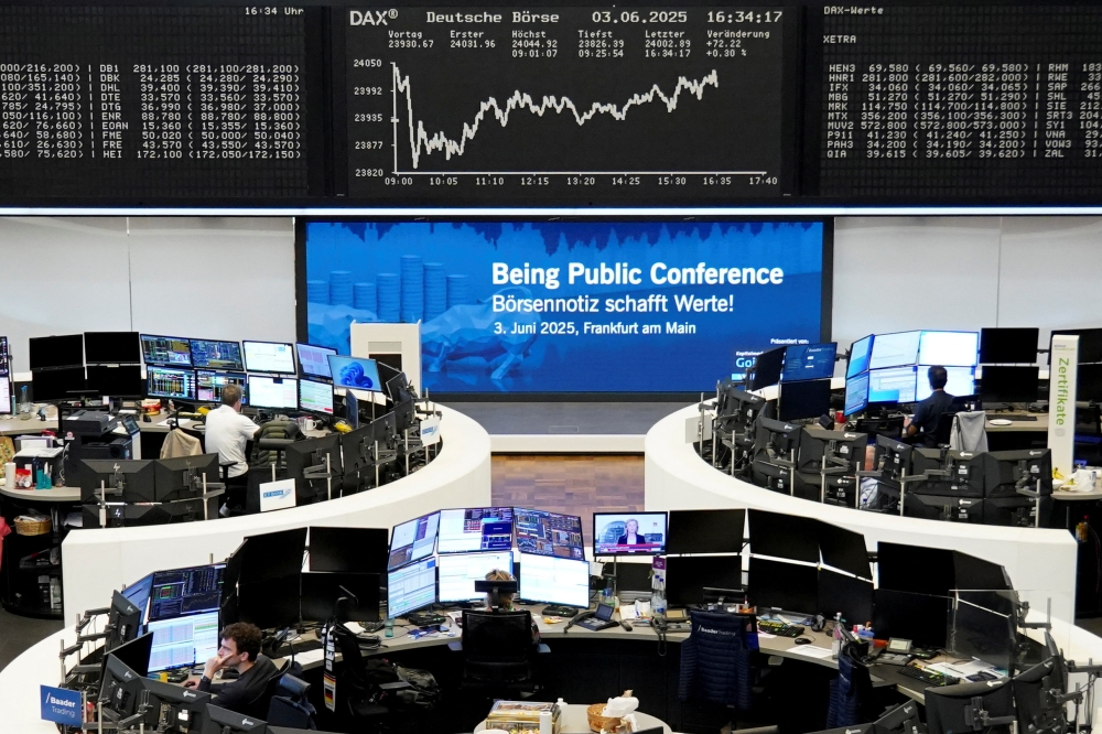 The German share price index DAX graph is pictured at the stock exchange in Frankfurt, Germany, June 3, 2025. — Reuters pic 