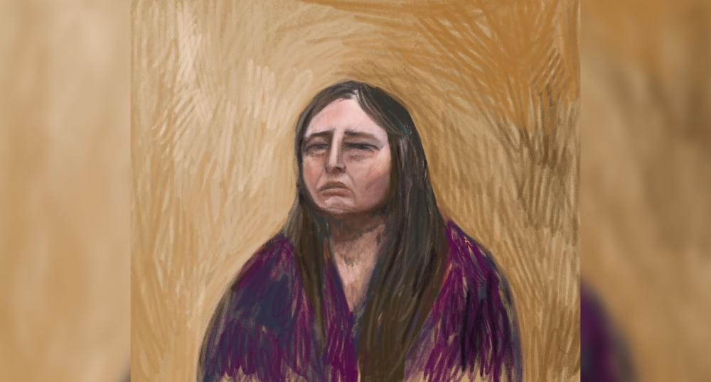 A court sketch drawn from a video link shows Erin Patterson, an Australian woman accused of murdering three of her estranged husband’s elderly relatives with a meal laced with poisonous mushrooms, appearing as a witness for her own defence, at the Latrobe Valley Magistratess Court in Morwell, Australia, June 2, 2025. — AAP handout pic via Reuters    