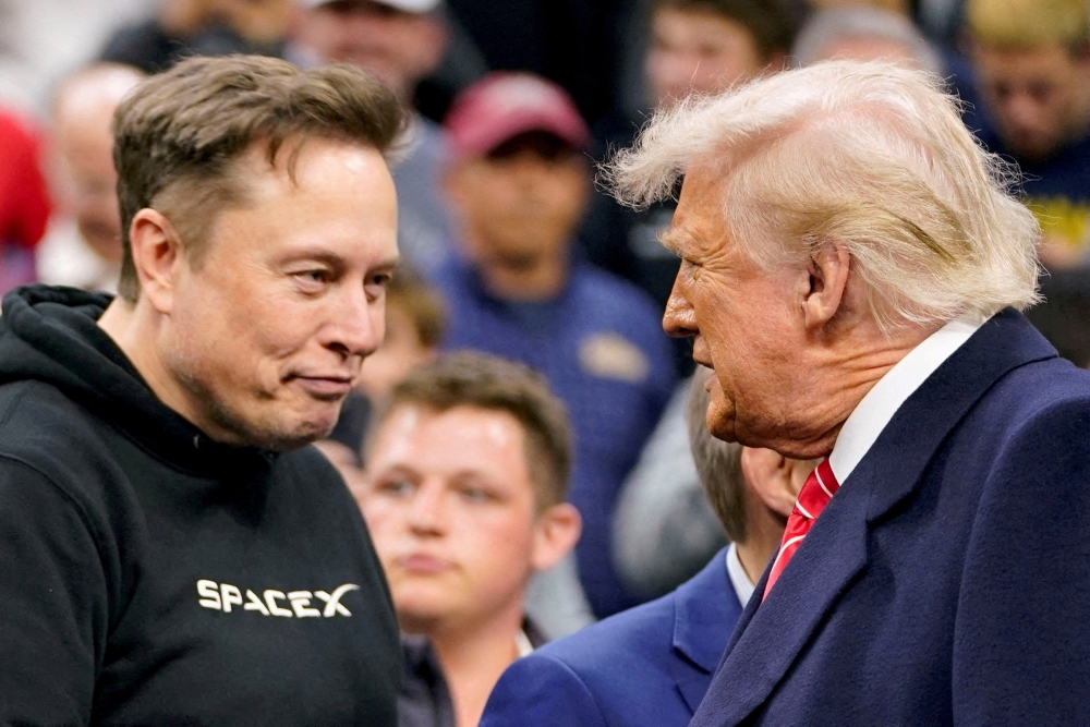 A political observer described Elon Musk (left) and Donald Trump as ‘Two egos, one spotlight, and a fragile alliance built on mutual benefits’. — Reuters pic