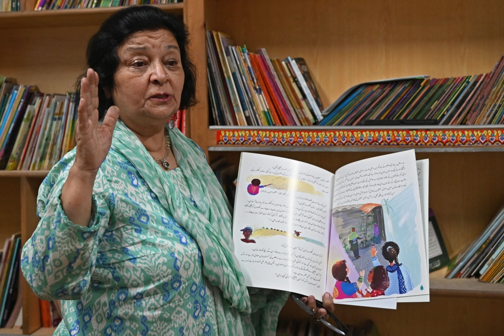 Pakistani education activist Baela Raza Jamil speaks during an interview with AFP at her office in Lahore. — AFP