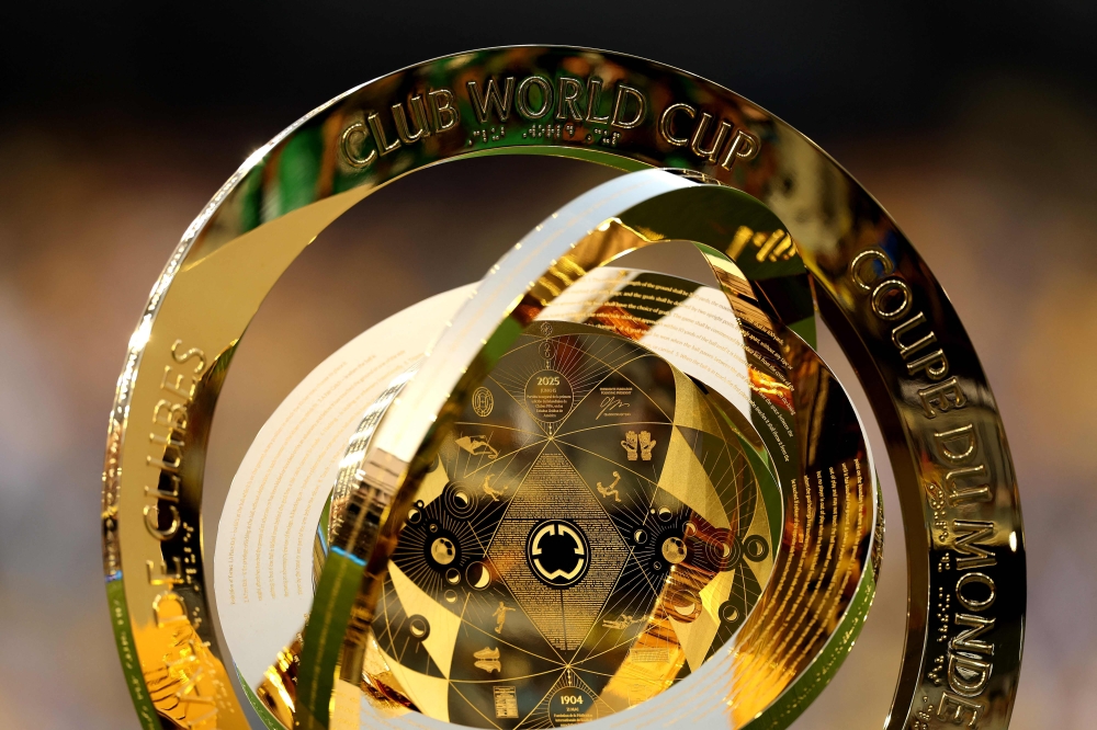 A detailed view of the Club World Cup trophy. — AFP pic