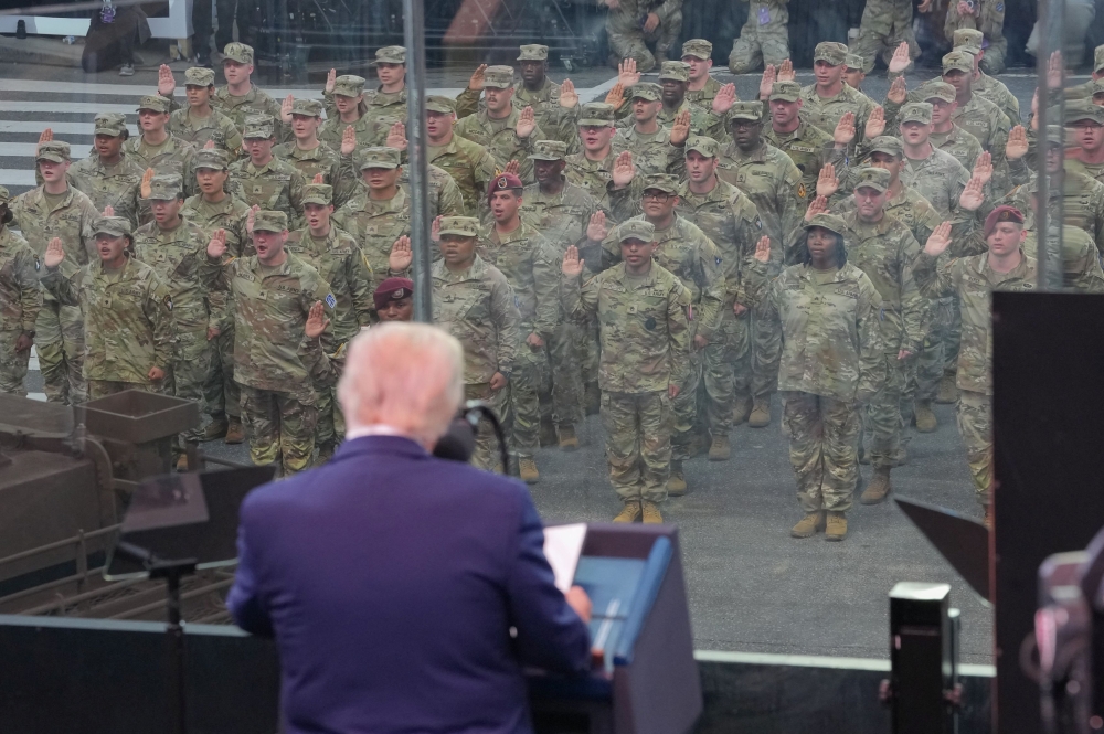 US President Donald Trump speaks during a celebration of the Army's 250th birthday on the National Mall in Washington, D.C. June, 14, 2025. — Doug Mills/Pool/Reuters pic 