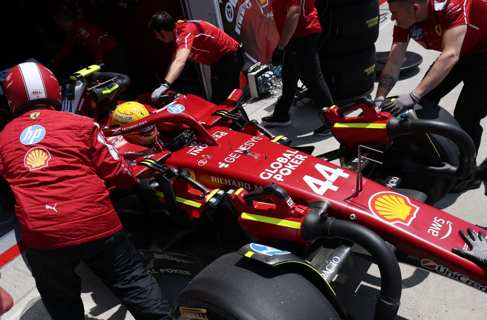 Ferrari’s British driver Lewis Hamilton said there’s a hole on the racing car floor after he hit a groundhog whole racing on the Canada GP circuit. — AFP pic