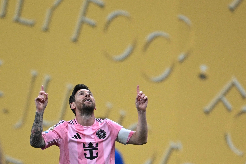 Inter Miami’s Lionel Messi celebrates after scoring a goal during the Fifa Club World Cup 2025 Group A match with FC Porto in Atlanta June 19, 2025. — AFP pic