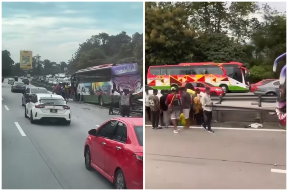 Screengrabs of a Facebook video showing the tour bus near Muallim.
