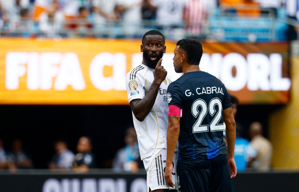Real Madrid’s Antonio Rudiger clashes with Pachuca’s Gustavo Cabral at the Bank of America Stadium, Charlotte, North Carolina, June 22, 2025. — Reuters pic 