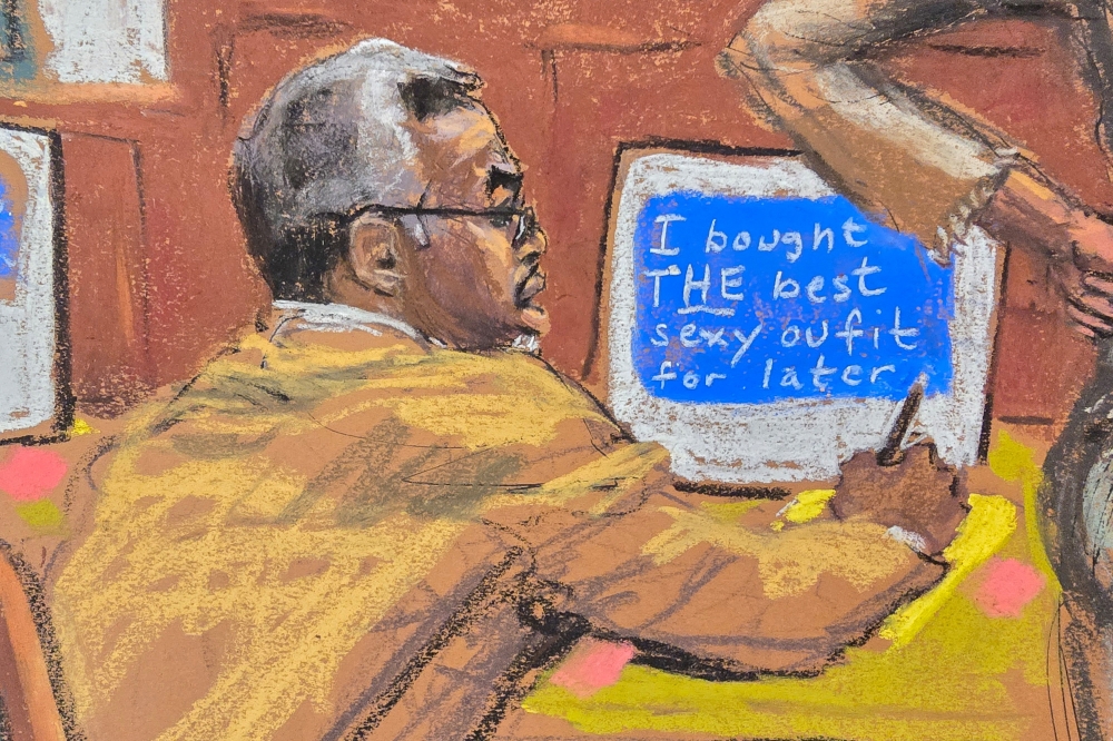 Sean ‘Diddy’ Combs watches as his defence lawyer Teny Geragos cross examines witness Special Agent DeLeassa Penland during Combs’ sex trafficking trial in New York City, New York June 17, 2025 in this courtroom sketch. — Reuters pic