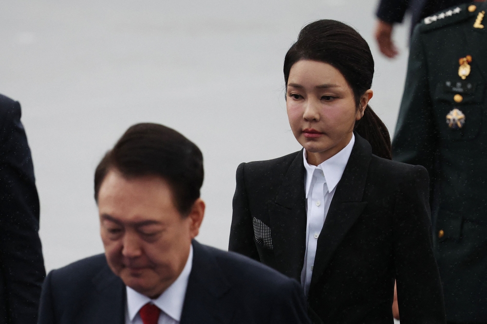 Former South Korean President Yoon Suk-yeol and his wife, Kim Keon-hee are seen at an event on October 1, 2024. — AFP pic