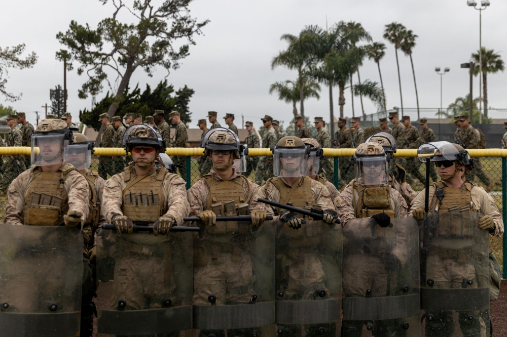 US Marines with 2nd Battalion, 7th Marine Regiment, 1st Marine Division rehearse crowd control tactics at a base in the greater Los Angeles area, California in this file picture dated June 10, 2025. A Japanese court sentenced a US marine to seven years in prison in the latest sexual assault case involving American military personnel. — US Marine Corps/Cpl. Jaye Townsend handout pic via Reuters