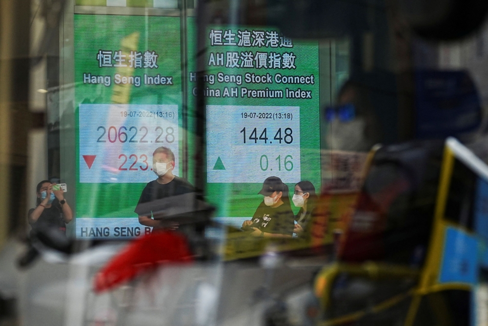 Hong Kong’s Hang Seng index is one of the best-performing major global markets this year, having seen its steepest rally in a generation over recent weeks. It was down 1.9 per cent after starting the day higher. — Reuters pic