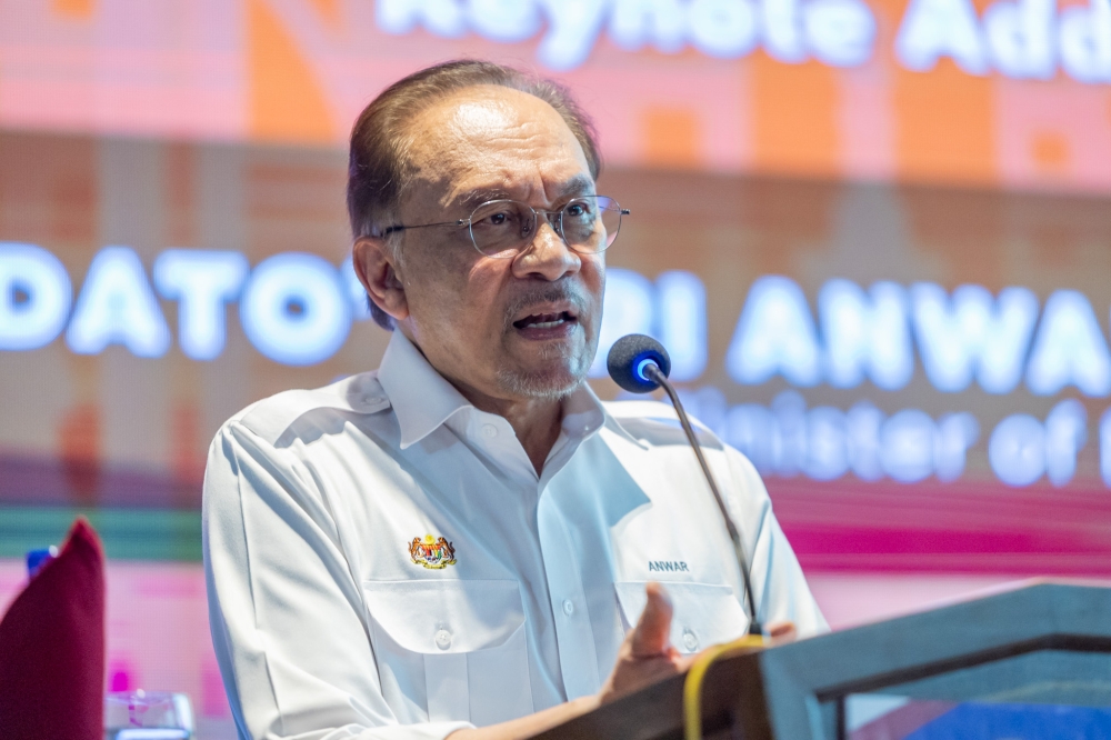 Prime Minister Datuk Seri Anwar Ibrahim speaks during the Asean Madani Leadership Program Symposium at Hotel Tamu in Kuala Lumpur on June 26, 2025. Picture by Firdaus Latif