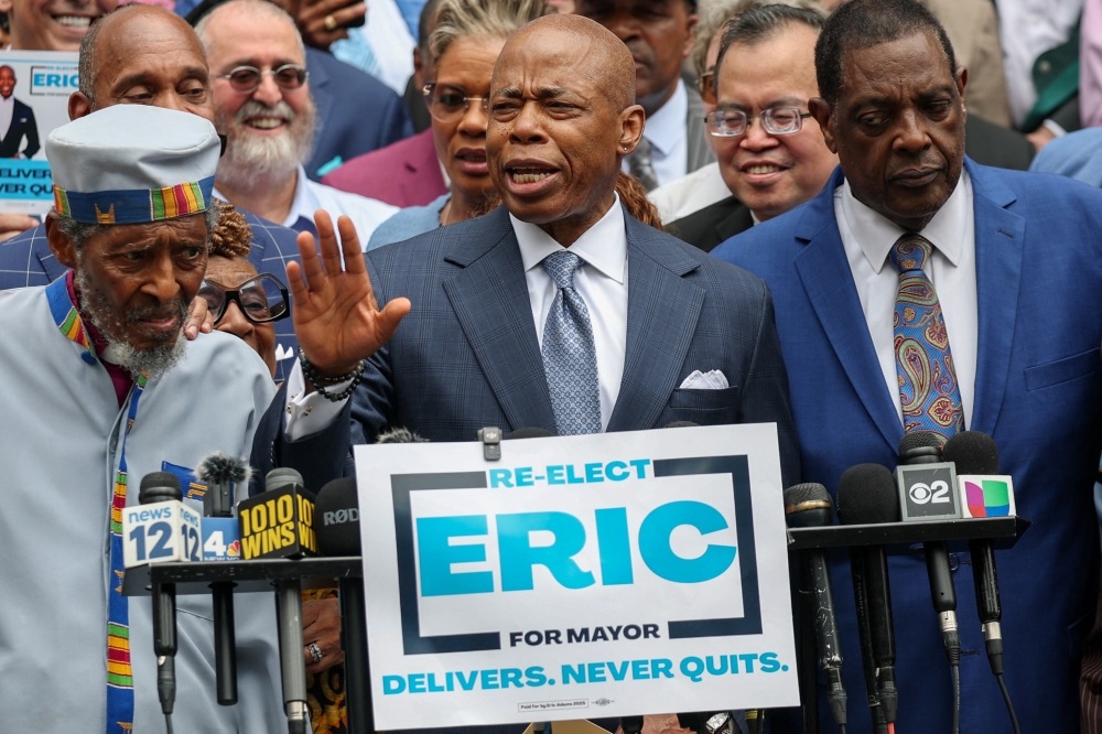 New York City Mayor Eric Adams announces his re-election campaign as an independent after leaving the Democratic Party, at City Hall in New York City, June 26, 2025. — Reuters pic 