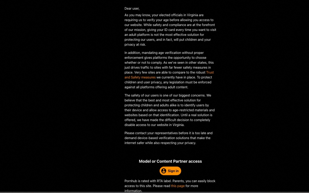 A pornographic website page block warning that requires users to verify their age for access to the site, is seen in this screenshot taken on June 27, 2025. — AFP pic