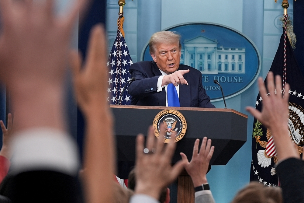US President Donald Trump speaks to the media, after the US Supreme Court dealt a blow to the power of federal judges by restricting their ability to grant broad legal relief in cases as the justices acted in a legal fight over President Donald Trump’s bid to limit birthright citizenship, in the Press Briefing Room at the White House in Washington D.C. June 27, 2025. — Reuters pic