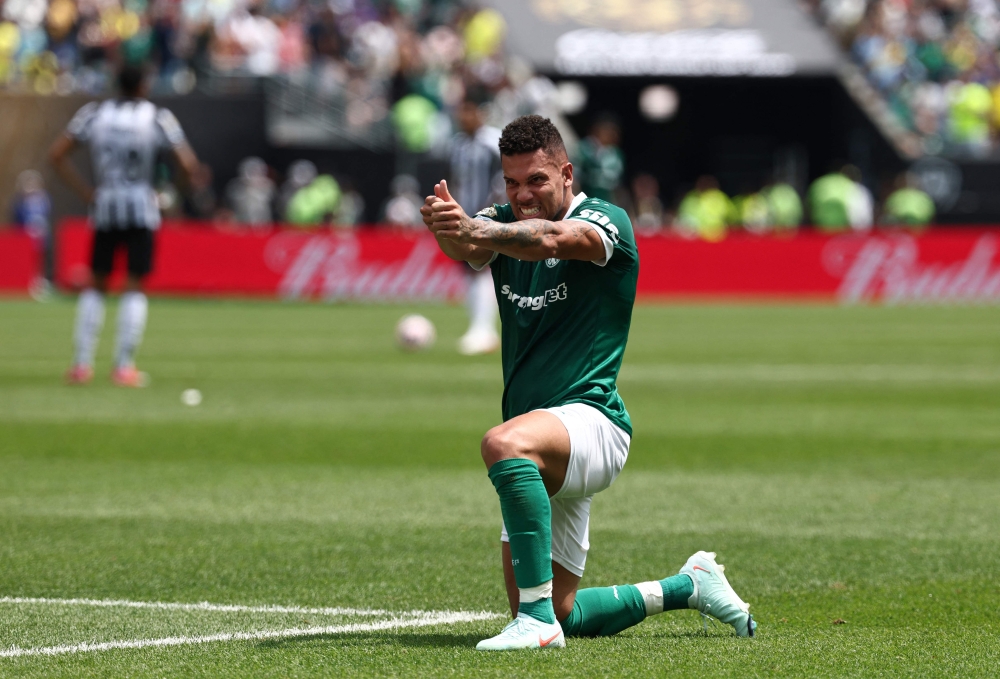 Palmeiras’ Paulinho celebrates after scoring the opening goal during the Fifa Club World Cup 2025 Round of 16 all-Brazilian match with Botafogo in Philadelphia June 28, 2025. — AFP pic