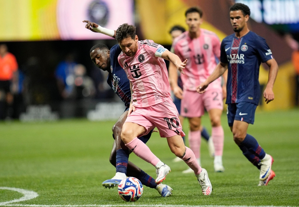 Paris St Germain’s Willian Pacho in action with Inter Miami CF’s Lionel Messi at Mercedes-Benz Stadium, Atlanta, Georgia, June 29, 2025. — IMAGN Images pic via Reuters