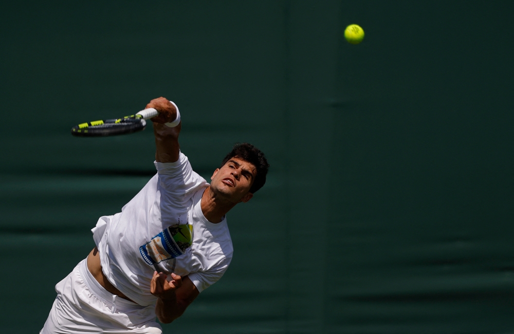 Spain’s Carlos Alcaraz during practice at the All England Lawn Tennis and Croquet Club, London, June 27, 2025. — Reuters pic 