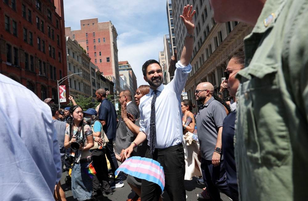 New York City mayoral candidate Zohran Mamdani waves at the crowd during the 2025 NYC Pride March in Manhattan, New York City, June 29, 2025. — Reuters pic 