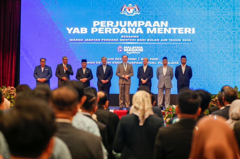 Prime Minister Datuk Seri Anwar Ibrahim attends the Prime Minister’s Office monthly gathering at Putrajaya. June 30, 2025 — Picture by Raymond Manuel