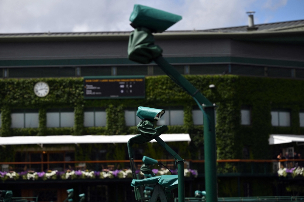 Hawkeye cameras are pictured at the All England Lawn Tennis & Croquet Club in Wimbledon, England on June 24, 2025. — AFP pic 