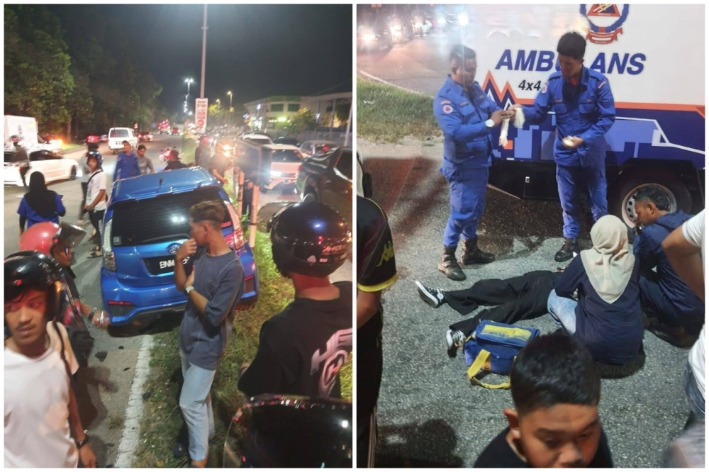 Acting Kuantan district police chief Supt Mohd Adli Mat Daud said the crash was believed to have occurred when a Perodua Myvi, driven by a 29-year-old man from Tanjung Lumpur, rammed into the motorcycles as they were exiting the junction. — Pictures from Facebook/Adam Wong